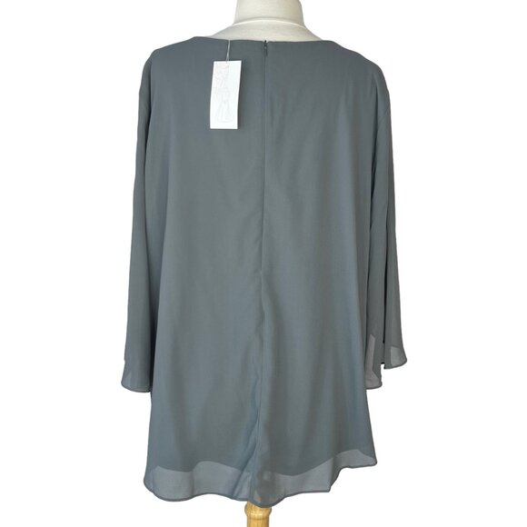 Acevog Womens Chiffon Blouse Green Long Sleeves Back Zip Lined XXXXL 4XL New - Picture 2 of 11